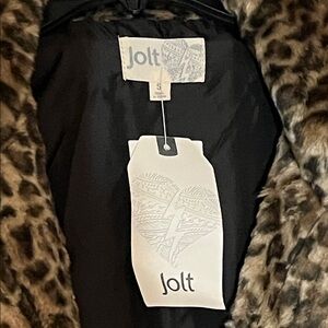 Jolt Animal Leopard Print Faux Fur Coat Jacket Pockets Side Slits Rare Find S